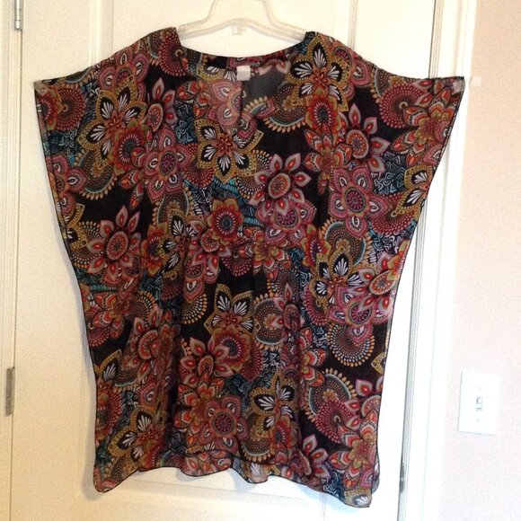 Other - Women's One Size Fits All Top Blouse Tunic Beach Cover-up Floral Boho Hippie